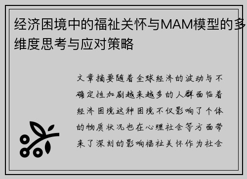 经济困境中的福祉关怀与MAM模型的多维度思考与应对策略